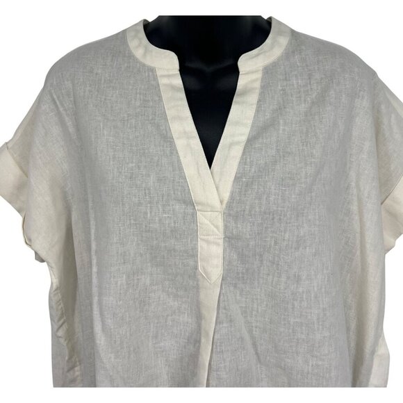 Madewell Women Cream Linen Top Blouse XS Extra Small Short Sleeve V Neck NWT New - Picture 3 of 8